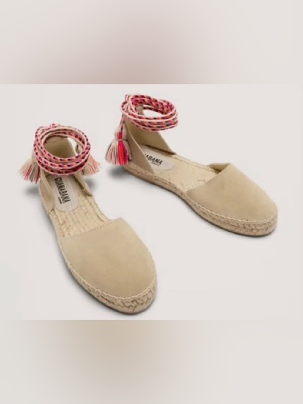 GUANABANA Handmade- Valencia Flat With Colorful Pompon/Beige: Size 39 (8-8.5)